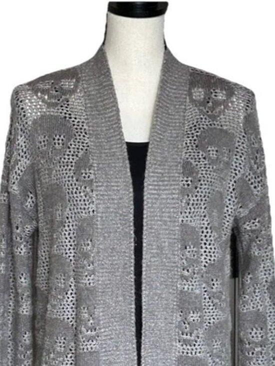 Aeropostale Sweaters - Aeropostale Women Gray Open Front Skull Graphic Cardigan Sweater Loose Knit Sz M